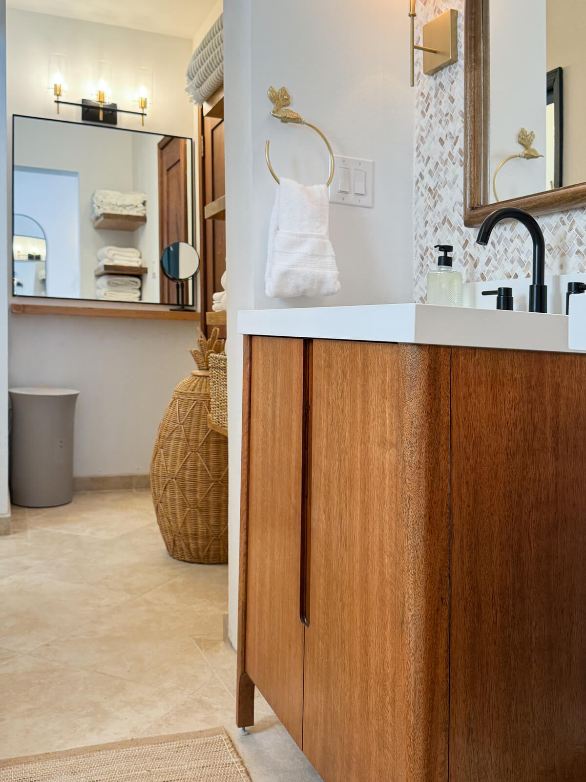 Separate shower area — privacy partition and fresh linens